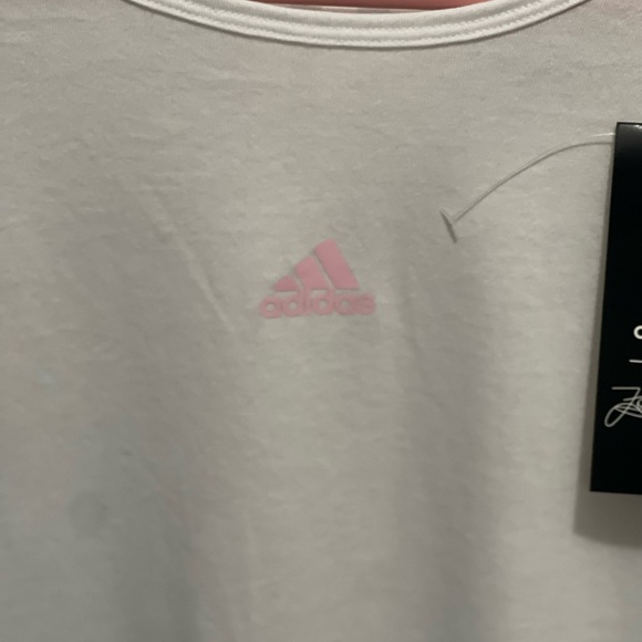 NWT Adidas White Primegreen Aeroready Logo Zoe Saldana T-Shirt Adult 1X - Picture 14 of 16